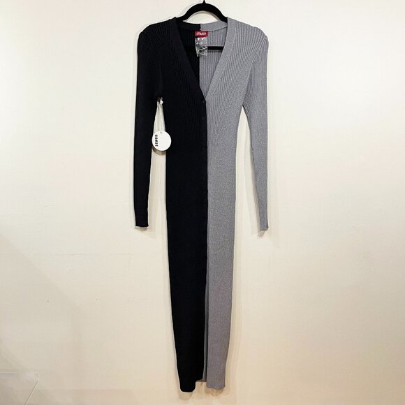 Last Chance! New Staud Shoko Glitter Ribbed Colorblock Dress Black Silver L $195 - Picture 1 of 9